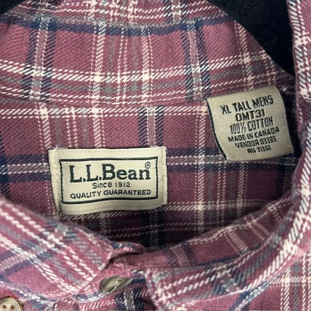 LL Bean Mens Purple Flannel Shirt XLT - Picture 2 of 9
